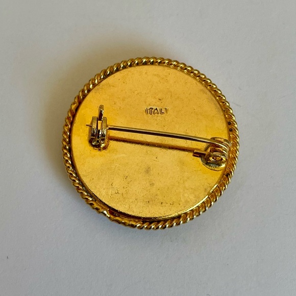 Vintage Italian Micro Mosaic Round Pin Floral Motif - Picture 4 of 6